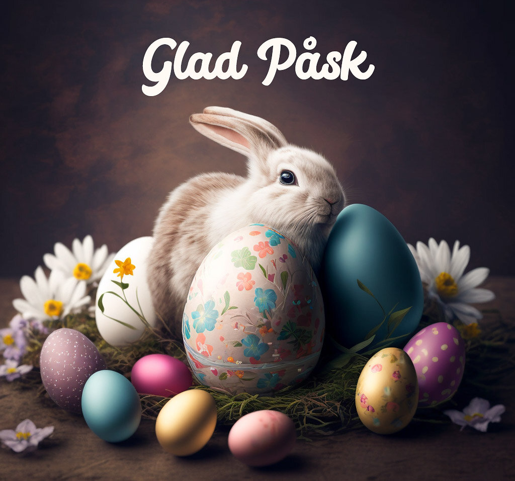 Glad påsk med en kanin och påskägg